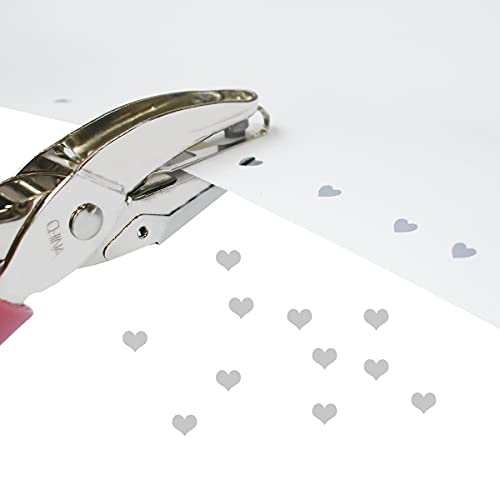 Handheld Hole Paper Punch Puncher for Craft Paper Tags Clothing Ticket DIY Scrapbook Tool, with Pink Soft Handheld Grip (Heart Shaped 1/4 inch)