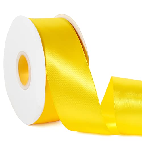Yellow 2" X 50 Yards Solid Color Satin Ribbon, Double Faced High Density Polyester Fabric Ribbon for Gifts Wrapping, Wedding, Party, Crafts, Hair Bows, Home DIY Decor Ornaments