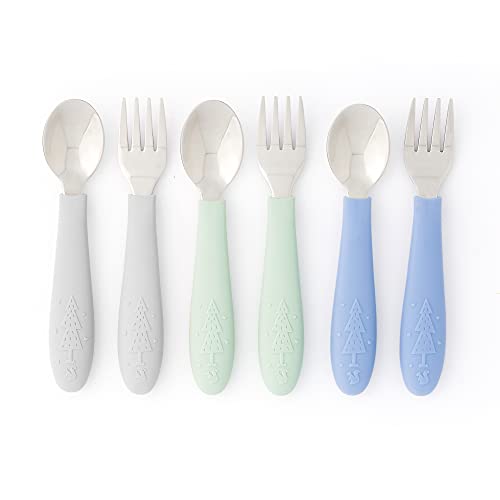 Elk and Friends Kids Silverware with Silicone Handle | Childrens Safe Flatware | Toddler Utensils | Baby Spoons + Forks | Stainless Steel Cutlery