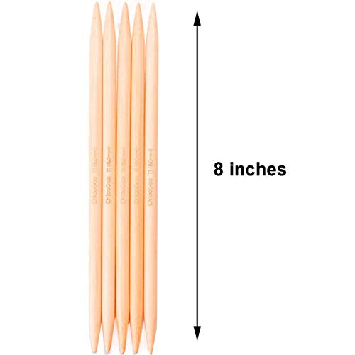 ChiaoGoo Knitting Needles DPN Double Pointed 8 inch (20cm) Bamboo Natural Size US 5 (3.75mm) Bundle with 1 Artsiga Crafts Stitch Holder 1017-5