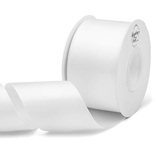 Humphrey's Craft 2 Inch White Double Faced Satin Ribbon - 20 Yards for Gifts Wrapping DIY Bows Wedding Bouquet Cutting Ceremony Decoration Christmas Tree.
