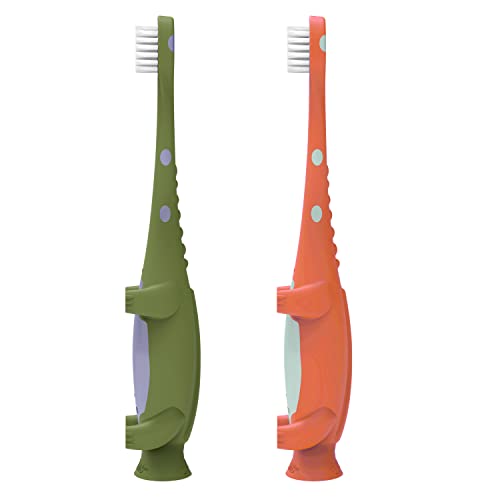 Dr. Brown's Baby and Toddler Toothbrush, Green and Orange Dinosaur 2-Pack, 1-4 Years