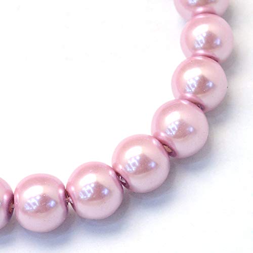Cheriswelry 100pcs/strand 8mm Round Glass Pearl Beads Strand Tiny Satin Luster Pearl Beads Loose Spacer for DIY Bracelet Necklace Earrings Jewelry Making Crafts Supplies (Flamingo)