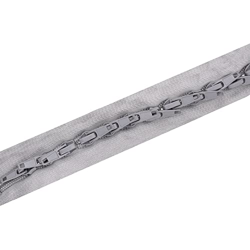 Mandala Crafts Gray Long Zipper by The Yard – Coil Zipper by The Yard #5 – Continuous Zipper Roll for Sewing - Upholstery Zipper Chain with 16 Installed Sliders 4.4 Yards Long