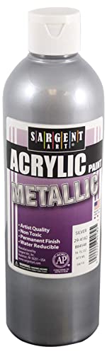 Sargent Art 16 Ounce Liquid Metal Acrylic Paint, Silver Color, Non-Fading, Rich Vivid Pigments, Brilliant Matte Finish, Fast Dry Formula, Non-Toxic