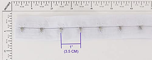 SEW TRENDS 2 Yards Pair Hook and Eye Trim- 1 SPACING- Silver Metal On White Cotton Tape Ribbon Edging Cordage for Corset Sewing Quilting Renaissance Bridal Costumes Home 45-WH-1-2Y, 34 Spacing
