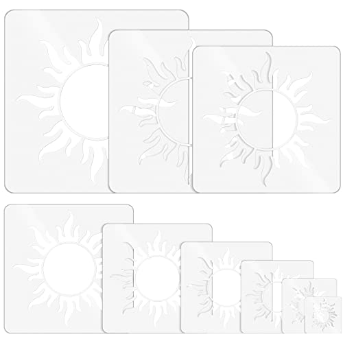 9 Pcs Sun Stencil Reusable Sun Stencil Decoration Template Plastic Square Sun Drawing Painting Stencils for Painting Wood Floor Wall Fabric and DIY Crafts Projects, 9 Sizes