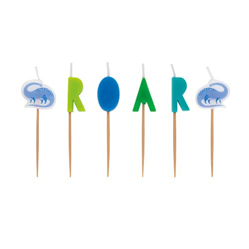 Blue & Green Dinosaur Pick Birthday Candles - Assorted Colors - Perfect for Dino-Themed Celebrations and Events - Pack of 6