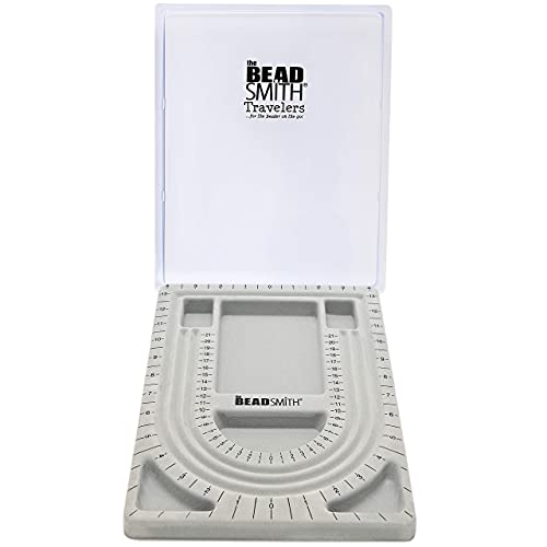The Beadsmith Bead Board with Cover, Grey Flocked, 3 U-Shaped Channels, 6 Recessed Compartments, 9.75 x 13.25 inches, Design Boards for Creating Bracelets, Necklaces and Other Jewelry