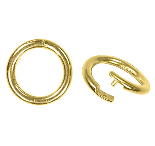 14KGP Sterling Silver 1-Micron Gold Plated Locking Round Crimp Jump Rings ID:6.5mm OD:10mm (Qty=2) #gp246-10mm