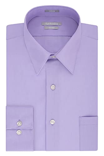 Van Heusen Men's Dress Shirt Fitted Poplin Solid, Lavender, 14.5" Neck 32"-33" Sleeve
