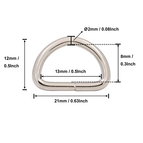 BIKICOCO Metal D-Rings Buckle, 1/2 Inch Non-Welded for Webbing Sewing DIY - Silver - Pack of 150