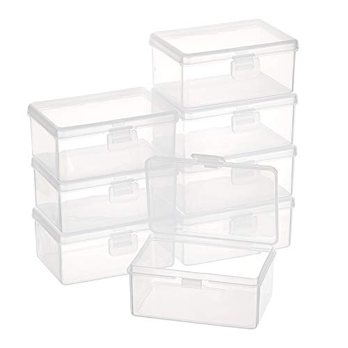 BENECREAT 8Pcs Clear Plastic Box Container Transparent Rectangle Storage Organizer with Lids for Beads, Small Items and Other Craft Projects, 3.2x2.2x1.4"