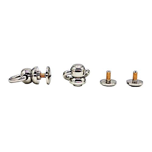 Button Studs Rivets D-Ring Head Button Stud Screwback with Screw for DIY Art Leather Craft Belt Purse Handbag (6Pieces/Silver)