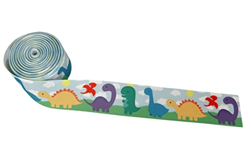 PEPPERLONELY 10 Yards 38mm (1-1/2 Inch) Assorted Dinosaurs Printed Grosgrain Ribbon