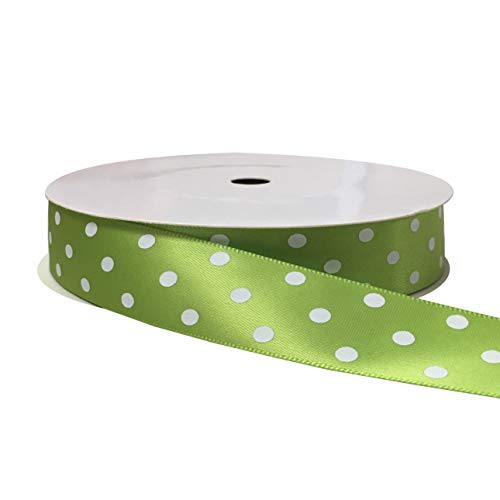 kailin 7/8 Inch Wide Apple Green Satin Polka Dot Ribbons with White Dots 20 Yards