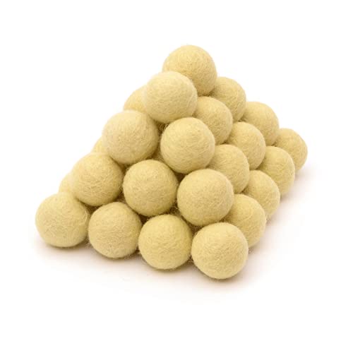 Glaciart One Felt Wool Balls, Felt Pom Poms (40 Pieces) 2 Centimeters - 0.8 Inch, Handmade Felted Pure Wax Yellow Color - Bulk Small Puff for Felting and Garland