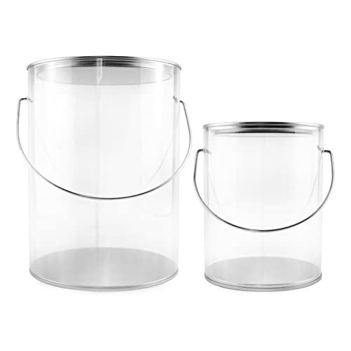 Cornucopia Clear Plastic Paint Cans (Gallon and Quart Combo Pack, Set of 2); Arts & Crafts Paint Buckets for Decorative & Party Use; NOT Intended for Liquids or Heavy Objects