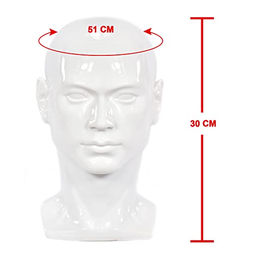 Male PVC Mannequin Head Professional Display Head Stand Model Men Manikin Head for Display Headset Headphone Game Hats Wigs Jewellery Tie and Scarves(Bright White)