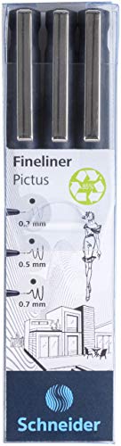Schneider Pictus Fineliner Pens (Line Widths 0.3 mm, 0.5 mm and 0.7 mm) Black (Pack of 3)