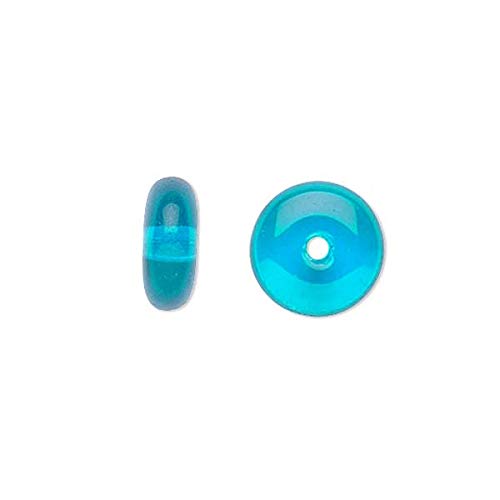 50 Flat 8mm Round Czech Glass Rondelle Spacer Disc Beads for Jewelry (Aqua Blue)