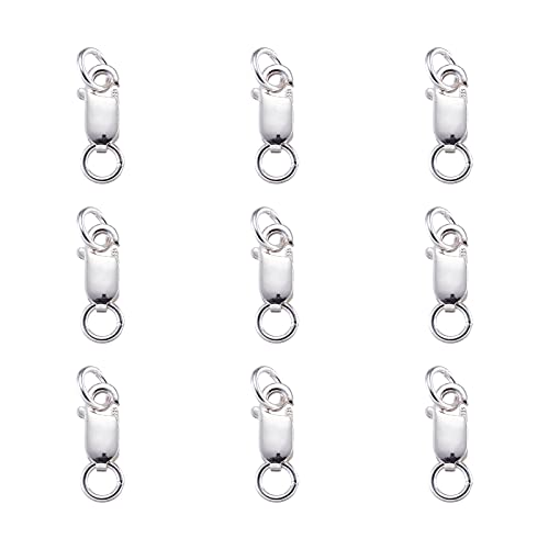 Pandahall 10pcs 925 Sterling Silver Lobster Claw Clasps with Jump Rings Necklace Bracelet Connector Trigger Clasps Hypoallergenic for Jewelry Making Clasp: 8x4x2mm