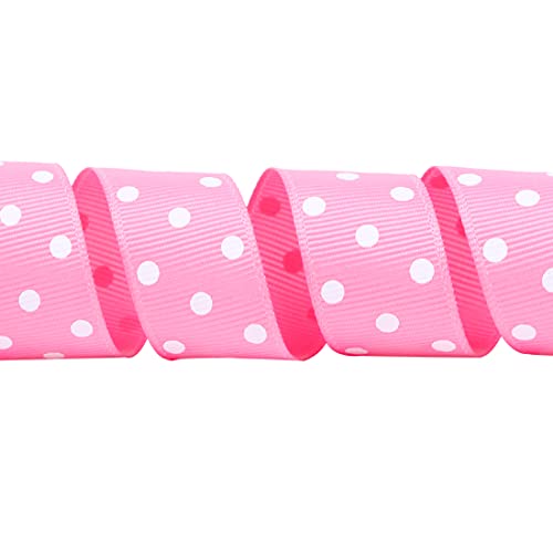Ribbli Grosgrain Polka Dot Craft Ribbon,7/8 Inch,10-Yard Spool,Sherbet Pink with White,Use for Hair Bows,Gift Wrapping,All Crafting and Sewing