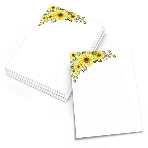 321Done Blank Sunflower Cards - 5x7 (Set of 50) Floral Corner Design Notecards, Plain Floral Cards - Thick Heavyweight Cardstock - Bright Yellow Sunflowers on White - No Envelopes - Made in The USA