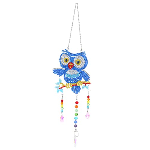 Owl 5D Diamond Painting Wind Chimes Kits, Crystal Gem Paint by Number Diamond Painting Hanging Ornament for Home Wall Window Decor, Adults Kids DIY Art Craft