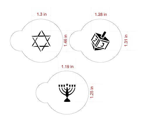 Designer Stencils Jewish Symbols Cookie and Cupcake Stencils, Small, (Dreidel, Star of David, Menorah), Beige/semi-transparent