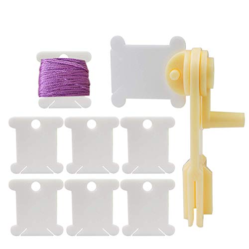 Luckkyme 230 Piece Plastic Floss Bobbins with Floss Winder for Craft DIY Embroidery Floss Organizer Cross-Stitch Thread Holder, White