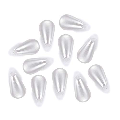 AKOAK Pack of 100 White Plastic Faux Pearl Teardrop Imitation Pearl Waterdrop Beads for DIY Jewelry Making (8MM x 14MM)