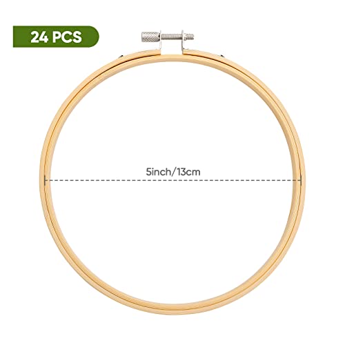 Caydo 24 Pieces 5 Inch Embroidery Hoops Bulk, Cross Stitch Hoop Embroidery Frame for Art Craft Handy Sewing and Wall Decoration