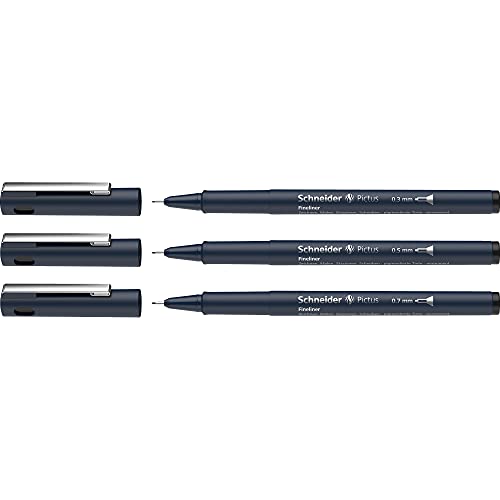 Schneider Pictus Fineliner Pens (Line Widths 0.3 mm, 0.5 mm and 0.7 mm) Black (Pack of 3)