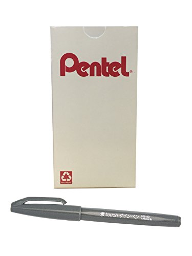 Pentel Arts Sign Pen Touch, Fude Brush Tip, Gray Ink, Box of 12 (SES15C-N)