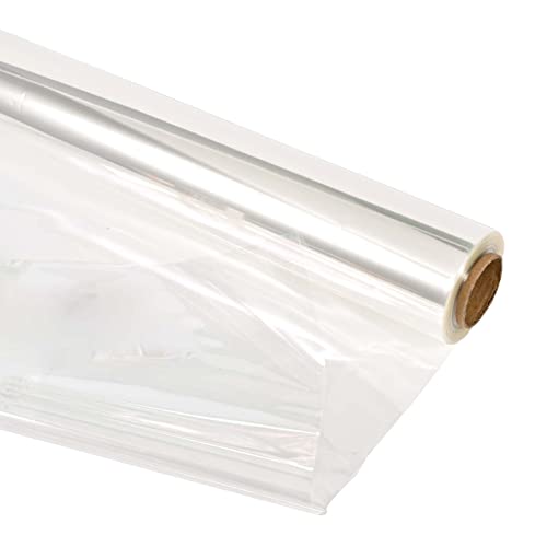 WICKELN Cellophane Wrap For Gift Baskets, 100ft (L) X 31.5 Inches (W) Folded To 16 Inches For Easy Storage, 3 Mil Thick - Strong & Shiny Clear Cellophane Wrap Roll For Gift Boxes Flower Perfume, Food