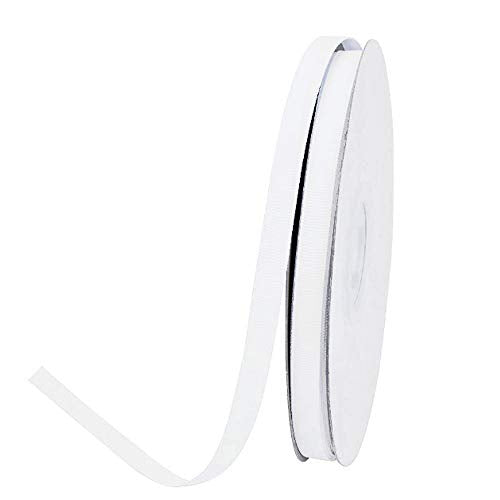 Ribest 3/8 inch 50 Yards Solid Grosgrain Ribbon Per Roll for DIY Hair Accessories Scrapbooking Gift Packaging Party Decoration Wedding Flowers White