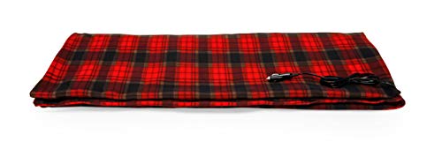 Camco Camper/RV Heated Blanket | Ideal for Cold Nights or Relieving Aches/Pain & 7-Ft Power Cord Plugs into Vehicle 12V Power Outlet | Measures 59” x 43” | Polar Fleece, Red/Black Plaid (42804)