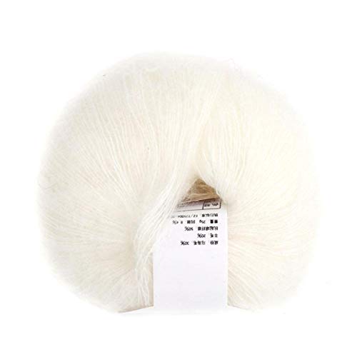 Mohair Yarn, 26g/Skein Soft Mohair Long Angora Wool Yarn Wool Knitting Yarn for Clothes Scarves Sweater Shawl(White)