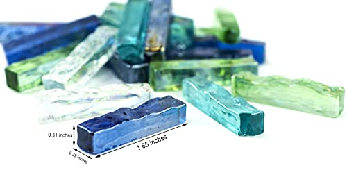 Glass Mosaics Sheets 4 x 1 cm for DIY Art Crafts,Frame Decoration,Stained Glass Projects,Wall Decoration,Indoor Outdoor,Garden Coffee Table Mosaics Piece,Green,Clear,Dark Blue,Aqua Mix