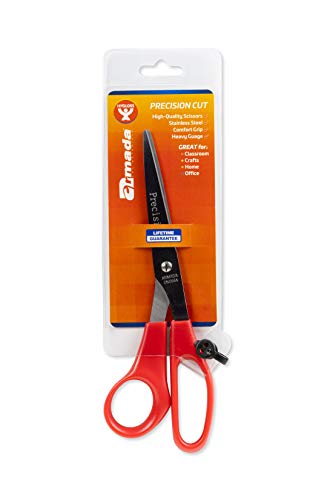 Hygloss-Armada Precision Straight Trimmer Comfortable Handles, Stainless Steel Blades, Vinyl Bag for Storage - Scissors for Crafts, Classroom, Home and Office, 8.25 Inches, Red - 1 Pair