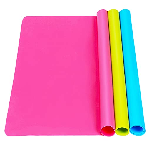 3 Pack Large Silicone Sheets for Crafts, Liquid, Resin Jewelry Casting Molds Mat, Silicone Placemat. 15.7” x 11.8” (Blue & Rose Red & Green)