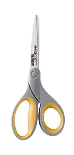 Westcott 13529 8-Inch Straight Titanium Scissors For Office and Home, Yellow/Gray