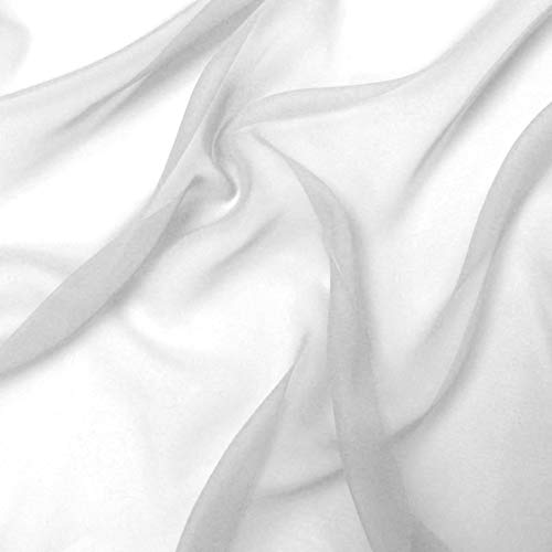 Chiffon Fabric | 5 Yards Continuous | 60" Wide | Wedding Decoration, DIY Decoration, Sheer, Drapery, Solid by Barcelonetta (White)