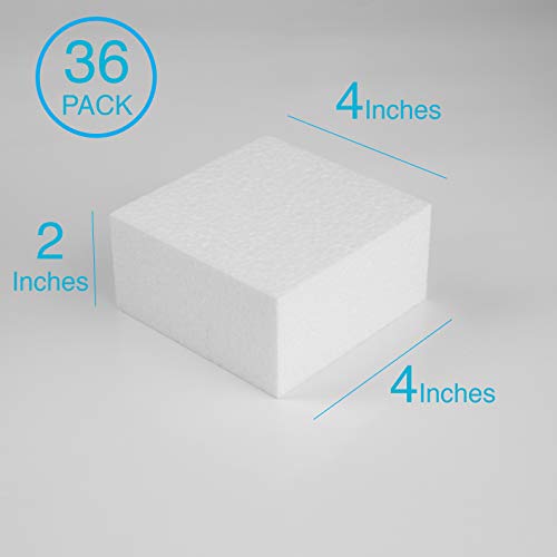 Silverlake Craft Foam Block - 36 Pack of 4x4x2 EPS Polystyrene Blocks for Crafting, Modeling, Art Projects and Floral Arrangements - Sculpting Blocks for DIY School & Home Art Projects (36)