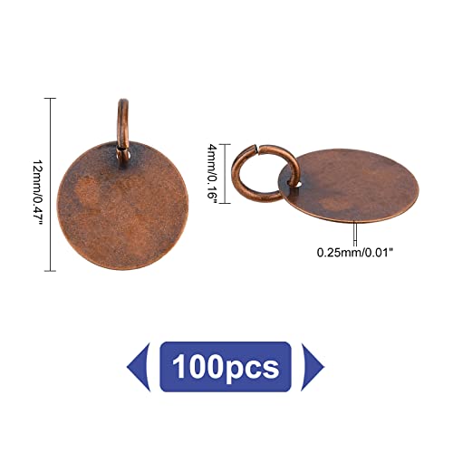 SUPERFINDINGS 100Pcs Brass Stamping Blank Tag Charms 12mm Flat Round Metal Stamps Tags Red Copper Blanks Pendants for Bracelet Necklace Jewelry DIY Craft Making，Hole:4mm