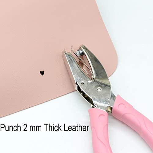2 Pcs 6.3 Inch Length 1/4 Inch Diameter of Heart and Star Shape Hole Handheld Single Paper Hole Punch, Puncher with Pink Soft Thick Leather Cover (Heart,Star)