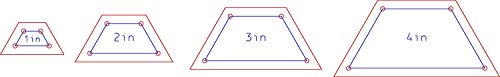 Half Hexagon Quilting Template Set, 4", 3", 2", 1" with 1/4" Seam Allowance