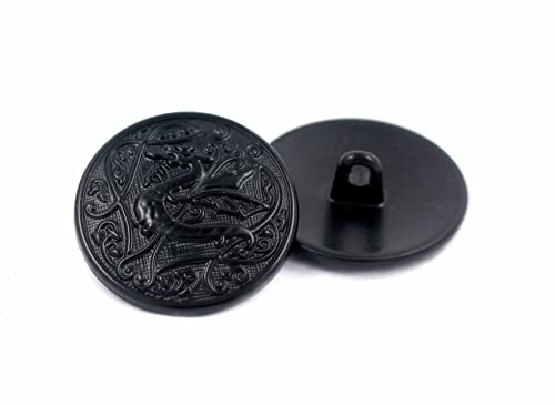 Bezelry 10 Pieces Spitfire Celtic Dragon Metal Shank Buttons. 25mm (1 inch) (Matte Black)