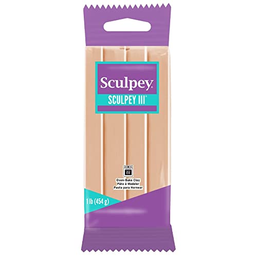 Sculpey III® Polymer Oven-Bake Clay, Beige, Non Toxic, 1 lb. bar, great for modeling, sculpting, holiday, DIY, mixed media and school projects. Perfect for kids and beginners!